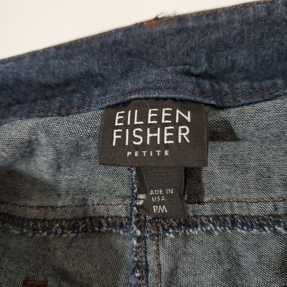 Eileen Fisher Dark Wash Straight Leg Jeans Womens Size M Petite Mid Rise Stretch - Picture 7 of 9